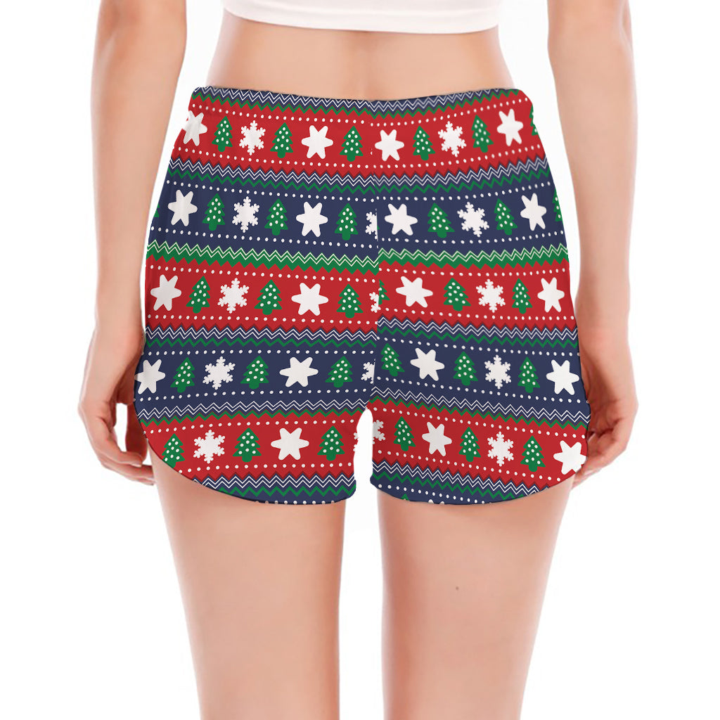 Scandinavian Christmas Pattern Print Women's Split Running Shorts