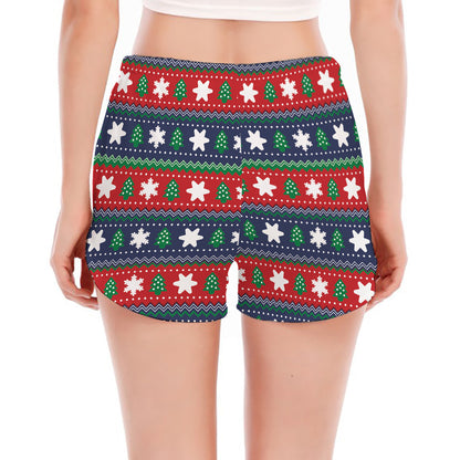 Scandinavian Christmas Pattern Print Women's Split Running Shorts