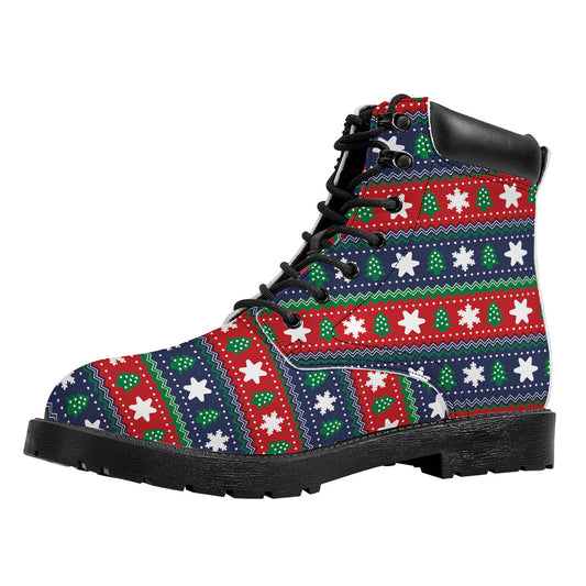 Scandinavian Christmas Pattern Print Work Boots