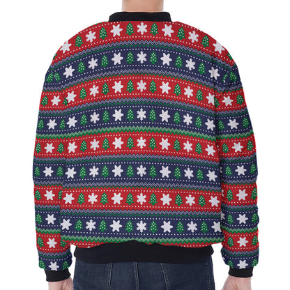 Scandinavian Christmas Pattern Print Zip Sleeve Bomber Jacket