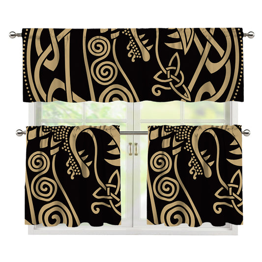 Scandinavian Viking Dragon Print 3 Piece Kitchen Curtains