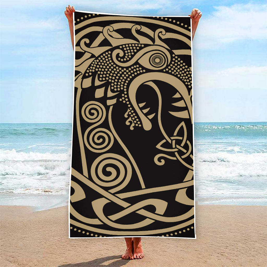 Scandinavian Viking Dragon Print Beach Towel