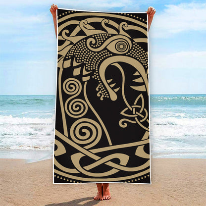 Scandinavian Viking Dragon Print Beach Towel