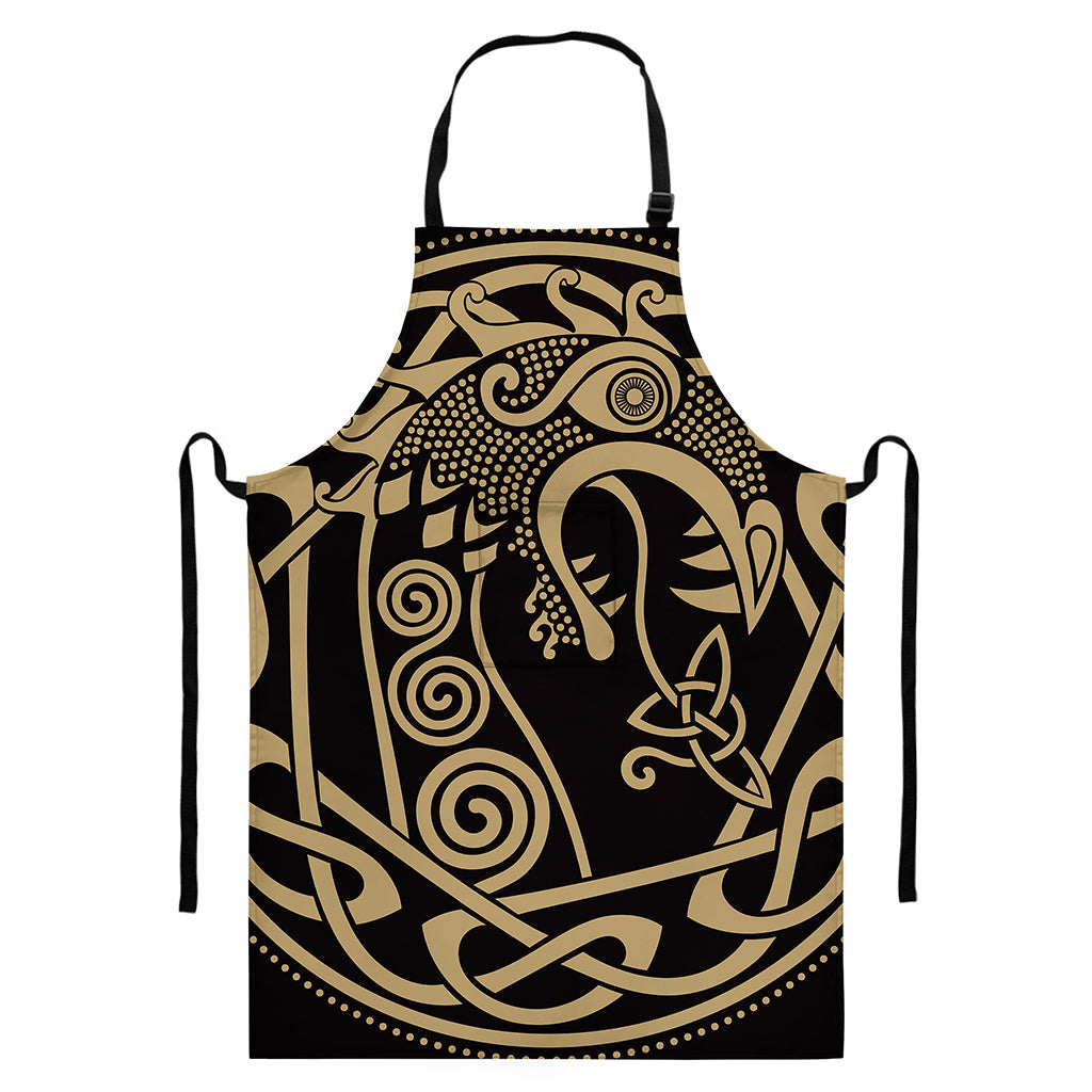 Scandinavian Viking Dragon Print Bib Apron With Pocket