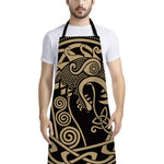 Scandinavian Viking Dragon Print Bib Apron With Pocket