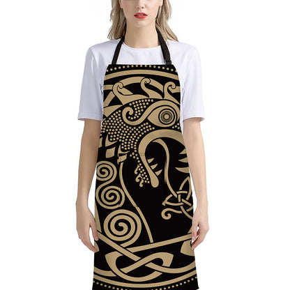 Scandinavian Viking Dragon Print Bib Apron With Pocket