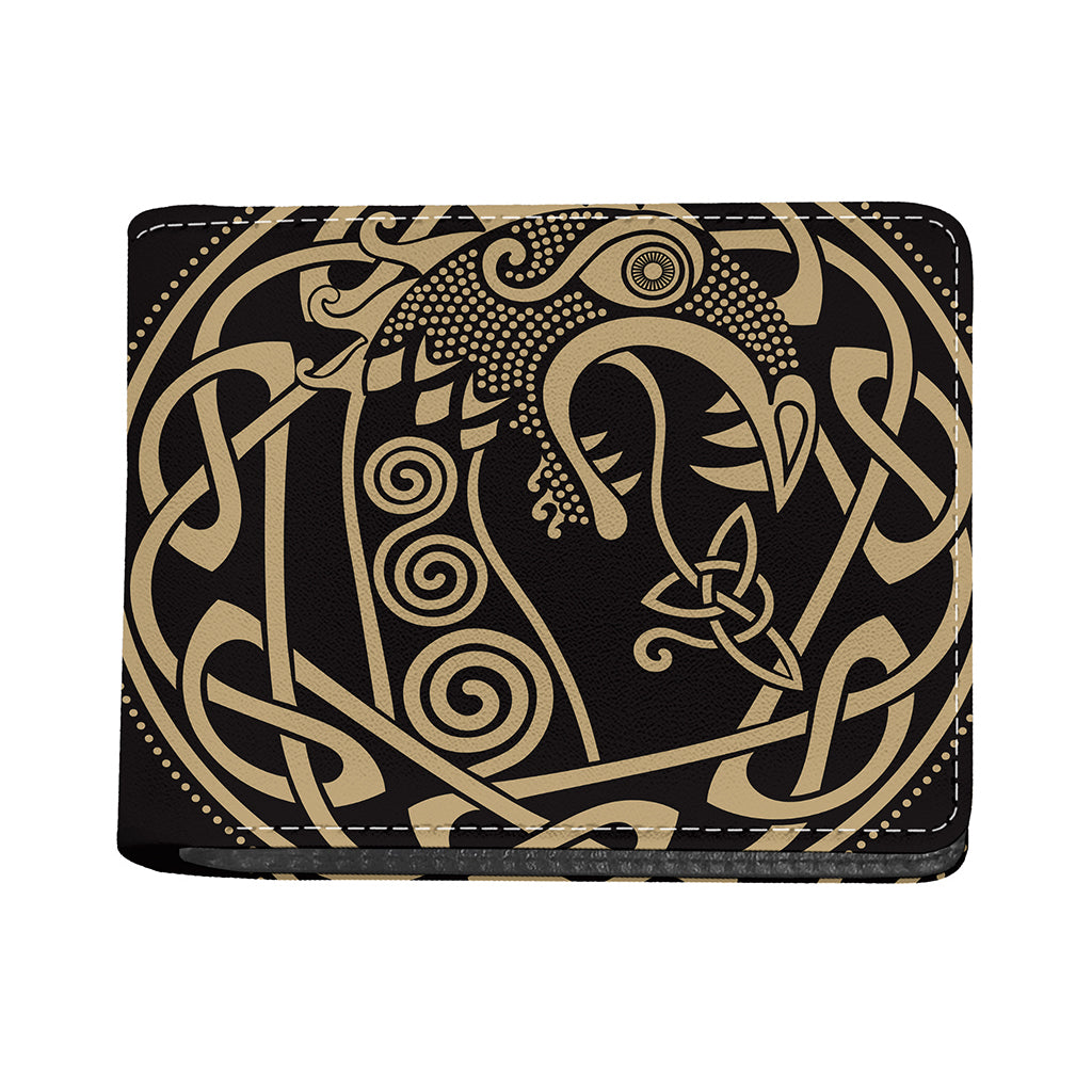 Scandinavian Viking Dragon Print Bifold Wallet