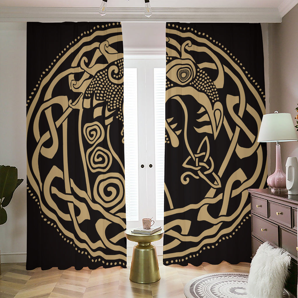 Scandinavian Viking Dragon Print Blackout Pencil Pleat Curtains