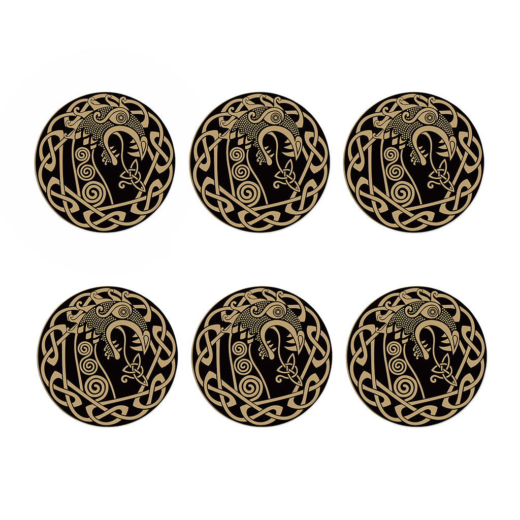 Scandinavian Viking Dragon Print Coaster Set