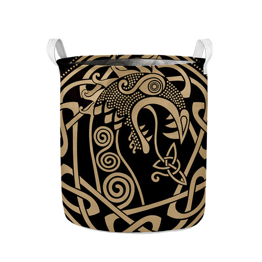Scandinavian Viking Dragon Print Collapsible Laundry Basket