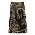 Scandinavian Viking Dragon Print Cotton Front Slit Maxi Skirt