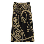 Scandinavian Viking Dragon Print Cotton Front Slit Maxi Skirt