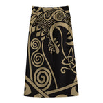 Scandinavian Viking Dragon Print Cotton Front Slit Maxi Skirt