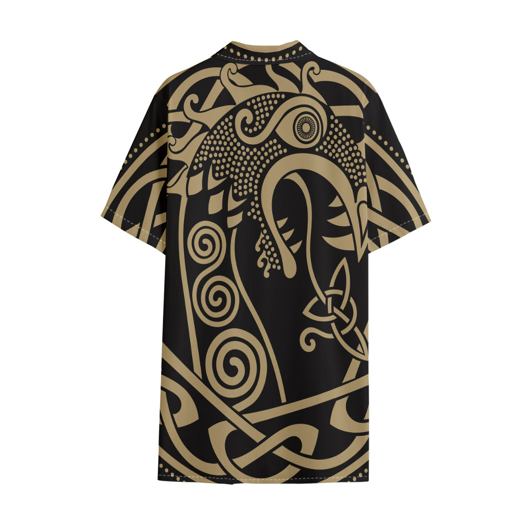 Scandinavian Viking Dragon Print Cotton Hawaiian Shirt