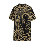 Scandinavian Viking Dragon Print Cotton Hawaiian Shirt