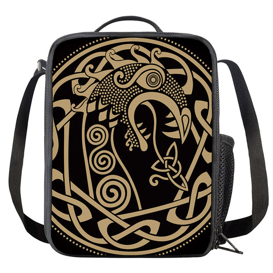Scandinavian Viking Dragon Print Crossbody Lunch Bag