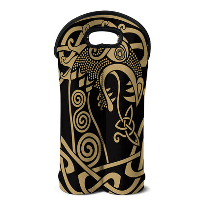 Scandinavian Viking Dragon Print Double Neoprene Wine Tote