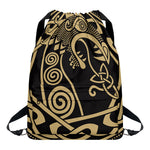Scandinavian Viking Dragon Print Drawstring Backpack