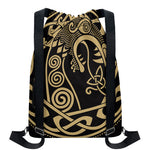 Scandinavian Viking Dragon Print Drawstring Backpack
