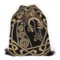 Scandinavian Viking Dragon Print Drawstring Bag