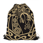 Scandinavian Viking Dragon Print Drawstring Bag