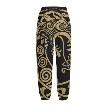 Scandinavian Viking Dragon Print Fleece Lined Knit Pants