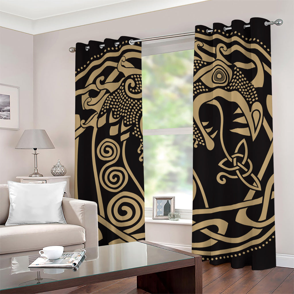 Scandinavian Viking Dragon Print Grommet Curtains