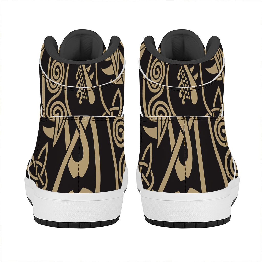 Scandinavian Viking Dragon Print High Top Leather Sneakers
