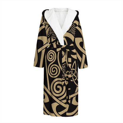 Scandinavian Viking Dragon Print Hooded Bathrobe