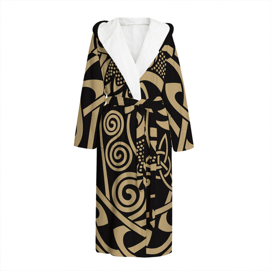 Scandinavian Viking Dragon Print Hooded Bathrobe