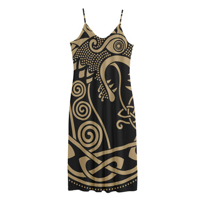 Scandinavian Viking Dragon Print Jersey Midi Cami Dress