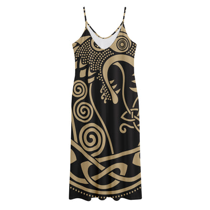 Scandinavian Viking Dragon Print Jersey Midi Cami Dress
