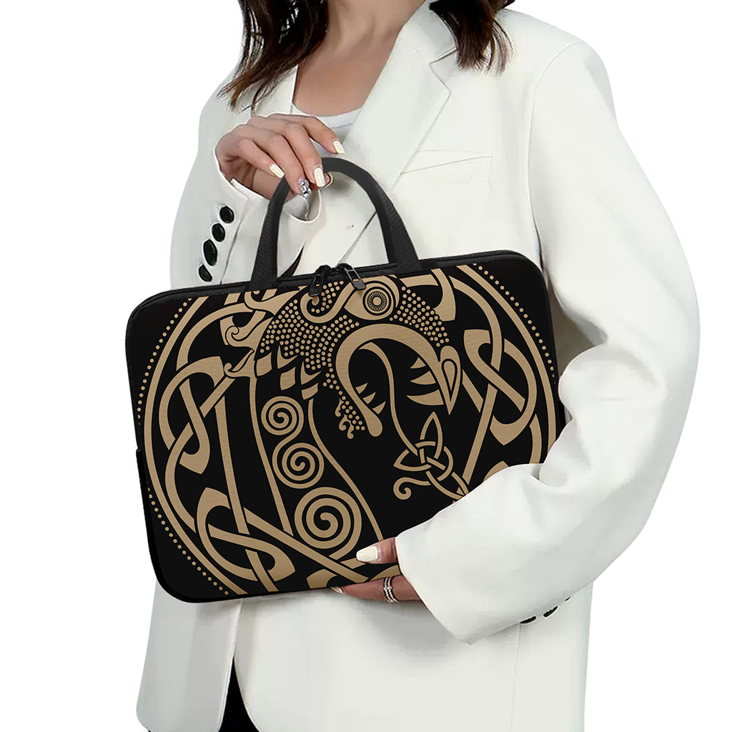 Scandinavian Viking Dragon Print Laptop Sleeve With Handle