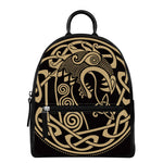 Scandinavian Viking Dragon Print Leather Backpack