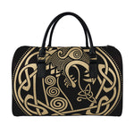 Scandinavian Viking Dragon Print Leather Duffle Bag