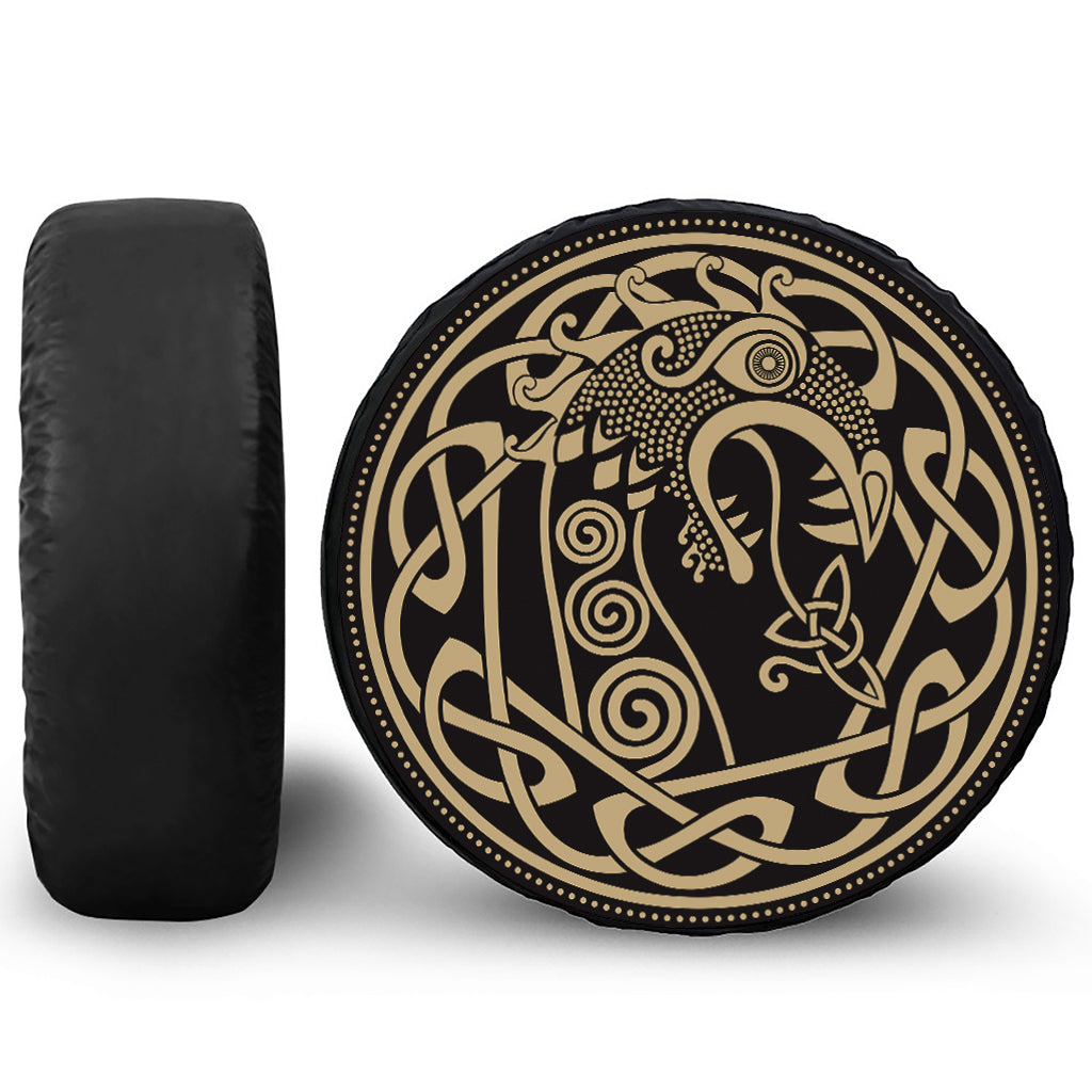 Scandinavian Viking Dragon Print Leather Spare Tire Cover