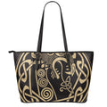 Scandinavian Viking Dragon Print Leather Tote Bag With Zipper