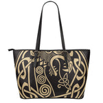 Scandinavian Viking Dragon Print Leather Tote Bag