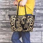 Scandinavian Viking Dragon Print Leather Tote Bag