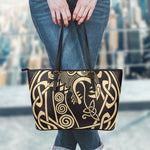 Scandinavian Viking Dragon Print Leather Tote Bag