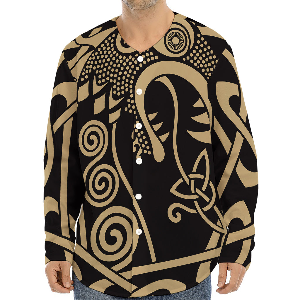 Scandinavian Viking Dragon Print Long Sleeve Baseball Jersey