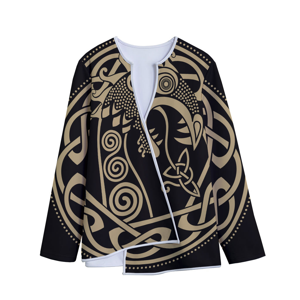 Scandinavian Viking Dragon Print Long Sleeve Short Coat