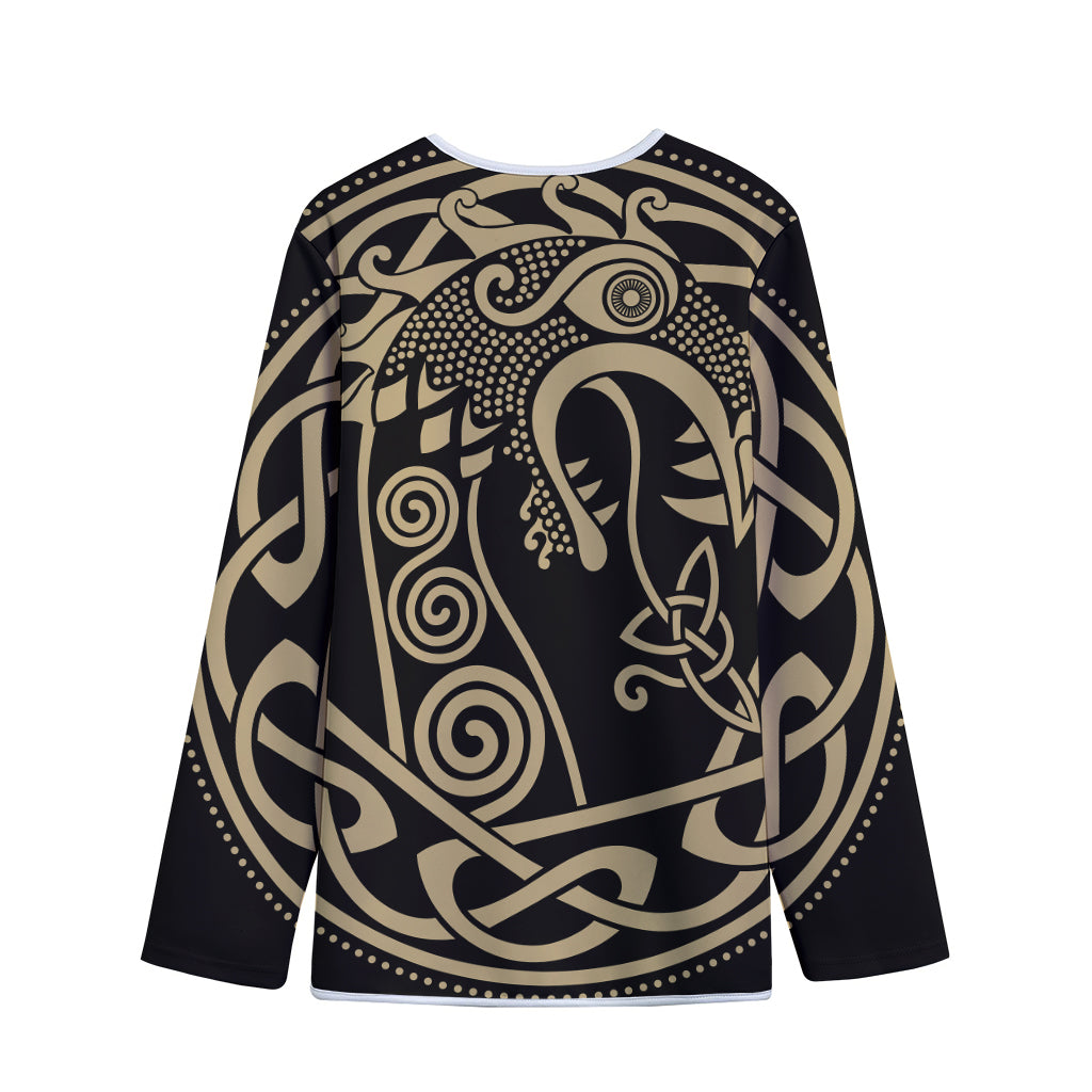Scandinavian Viking Dragon Print Long Sleeve Short Coat