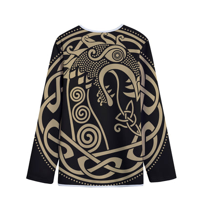 Scandinavian Viking Dragon Print Long Sleeve Short Coat