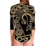 Scandinavian Viking Dragon Print Long Sleeve Swimsuit