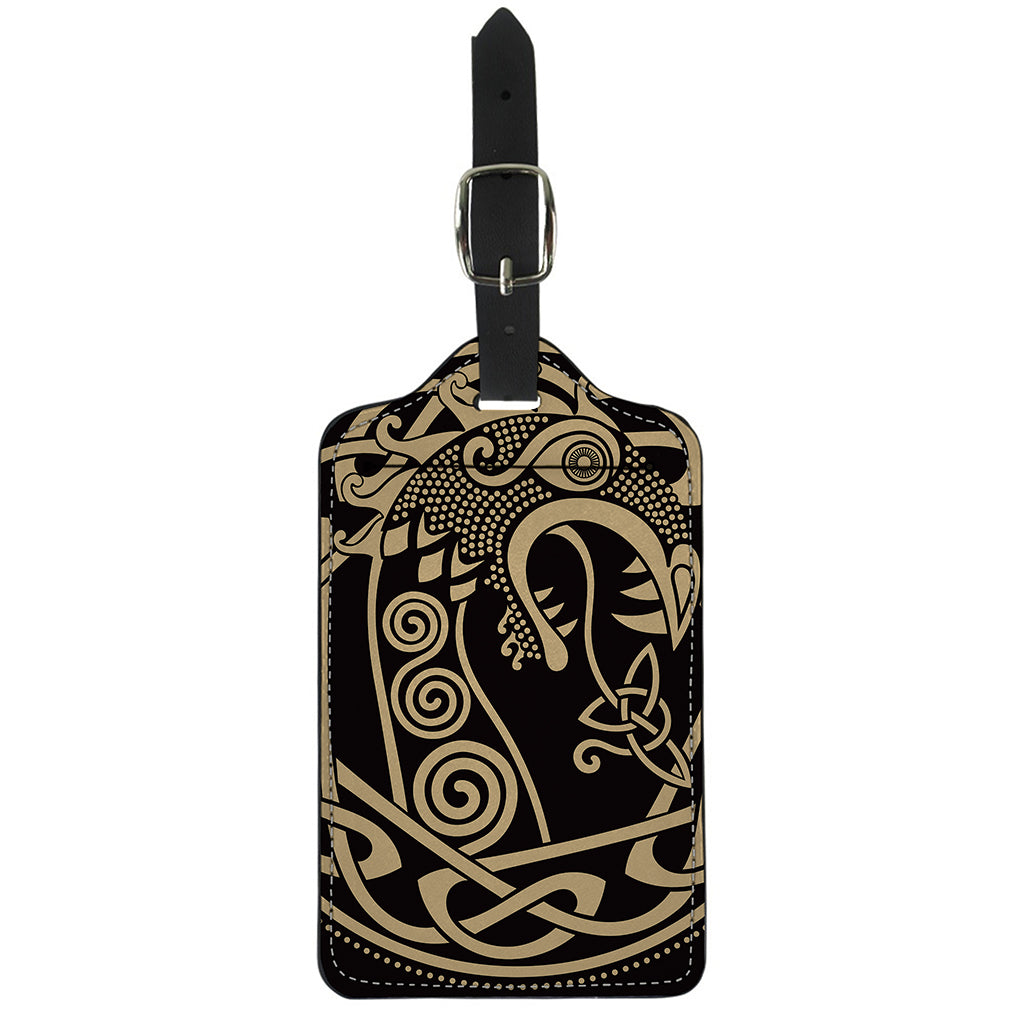 Scandinavian Viking Dragon Print Luggage Tag