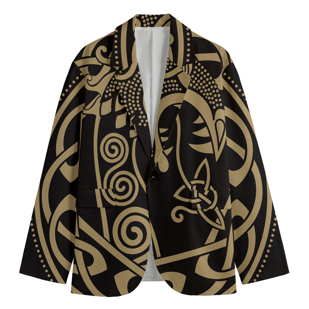 Scandinavian Viking Dragon Print Men's Cotton Blazer