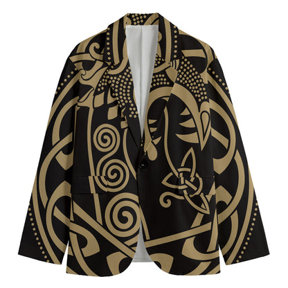 Scandinavian Viking Dragon Print Men's Cotton Blazer
