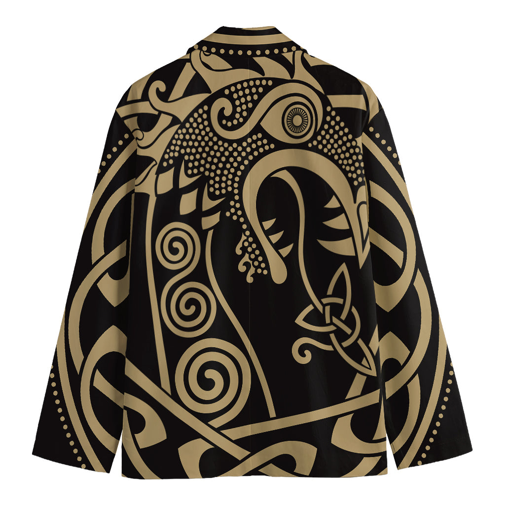 Scandinavian Viking Dragon Print Men's Cotton Blazer