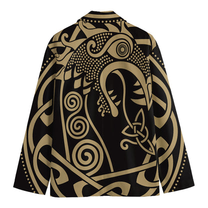 Scandinavian Viking Dragon Print Men's Cotton Blazer